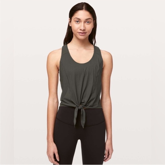 Lululemon Call It A Tie Tank Top Dark Olive Green Cross Back Tie Front - Picture 1 of 11